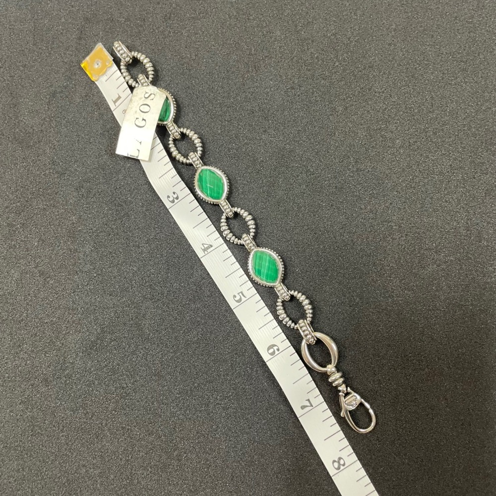 LAGOS Sterling Silver Malachite Deublet Green Venus‎ Station Oval Link Bracelet - Picture 2 of 7